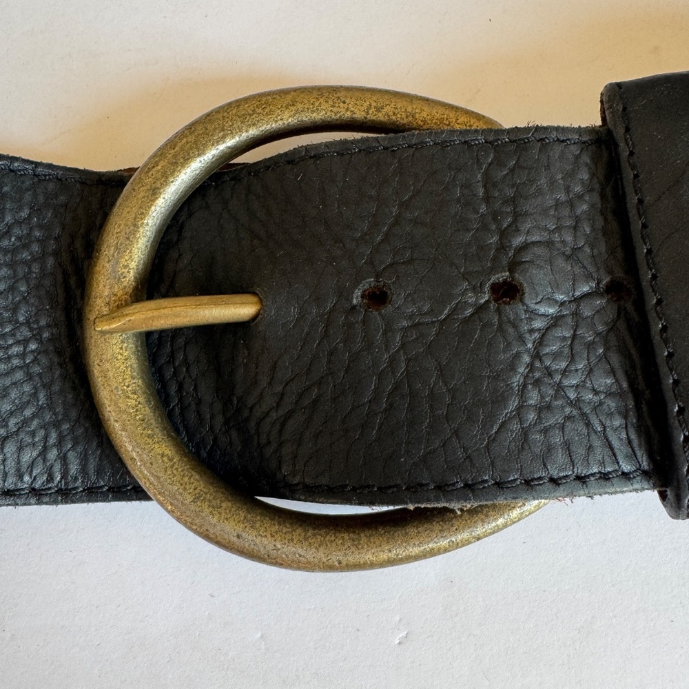 Vtg Y2K DKNY Donna Karan black 275"wide pebbled leather brass buckle womens belt - Picture 6 of 16